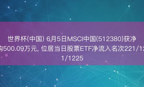 世界杯(中国) 6月5日MSCI中国(512380)获净申购500.09万元, 位居当日股票ETF净流入名次221/1225
