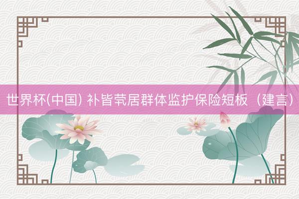 世界杯(中国) 补皆茕居群体监护保险短板（建言）