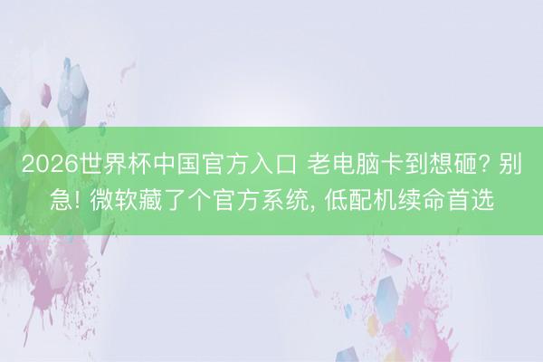 2026世界杯中国官方入口 老电脑卡到想砸? 别急! 微软藏了个官方系统， 低配机续命首选